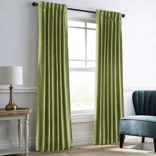 Pair Of Premium Velvet Eyelet Curtain- Light Green