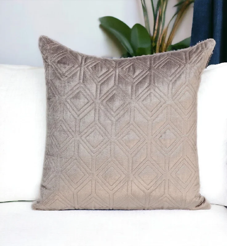 Tufted Diamonds Taupe Velvet Accent Pillow