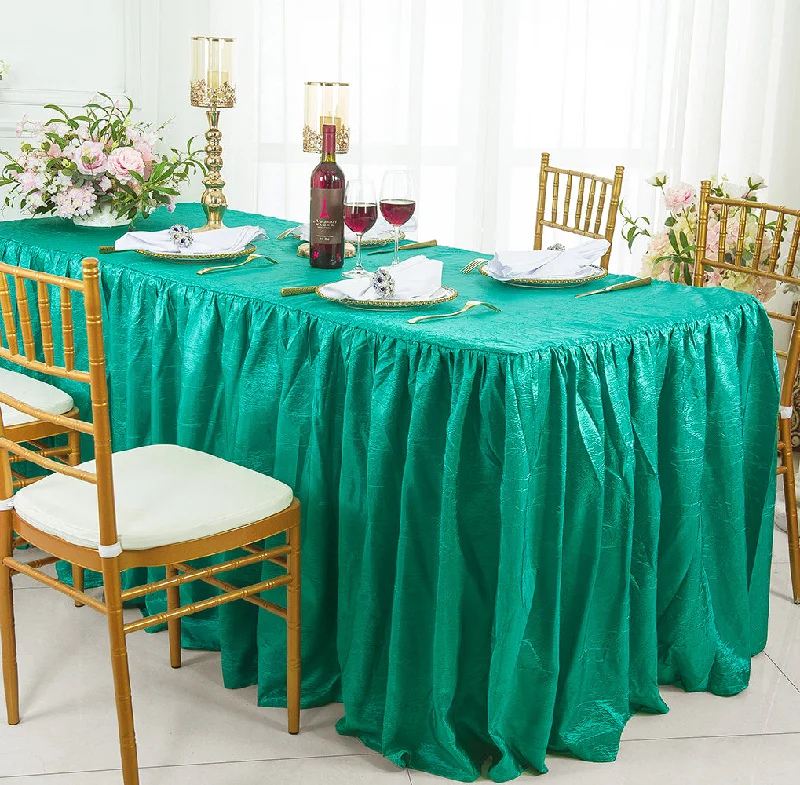 6 Ft Rectangular Ruffled Fitted Crushed Taffeta Tablecloth With Skirt - Jade (1pc)