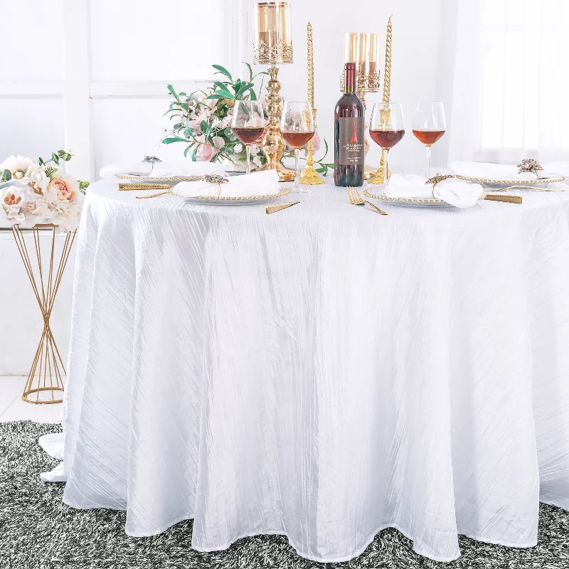 120" Seamless Round Accordion Crinkle Taffeta Tablecloth - White (1pc)