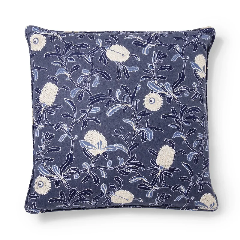 Silver Banksia Indigo 24"x24" Cotton Linen Cushion Cover