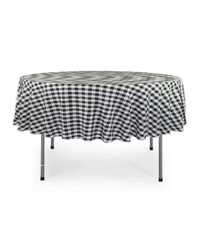 70 inch Polyester Round Tablecloth Checkered Black