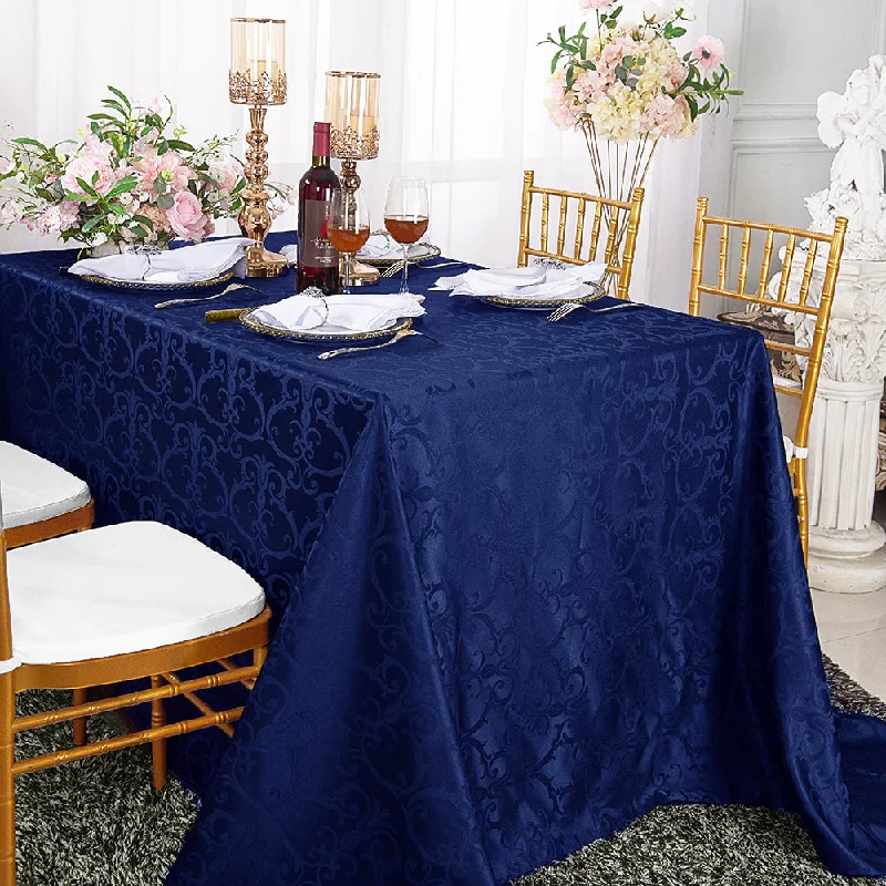 90"x132" Seamless Rectangular Versailles Chopin Damask Jacquard Polyester (220 GSM) Tablecloth - Navy Blue (1pc)