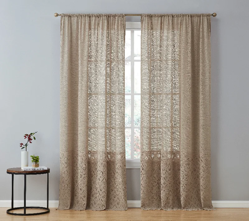 Monaco Macrame Lace Sheer Rod Pocket Curtain Panels