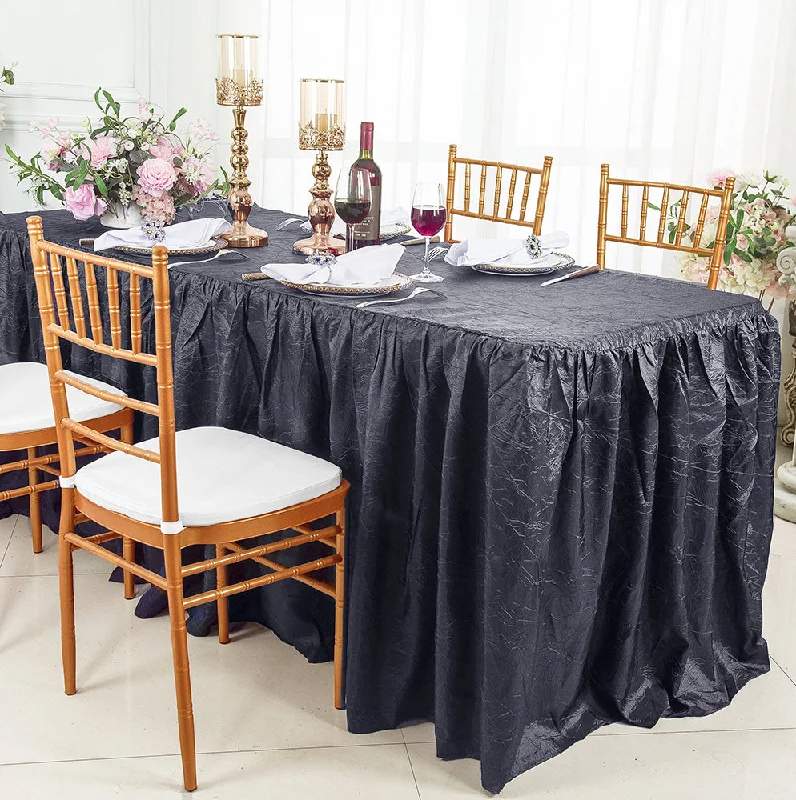 6 Ft Rectangular Ruffled Fitted Crushed Taffeta Tablecloth With Skirt - Pewter/Charcoal (1pc)