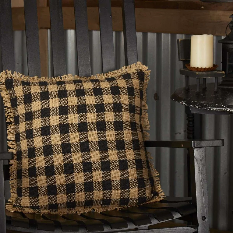 Burlap Black Check Pillow 18" Raven, Natural VHC Brands