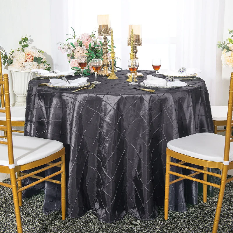 120" Seamless Round Pintuck Taffeta Tablecloth - Pewter/Charcoal (1pc)