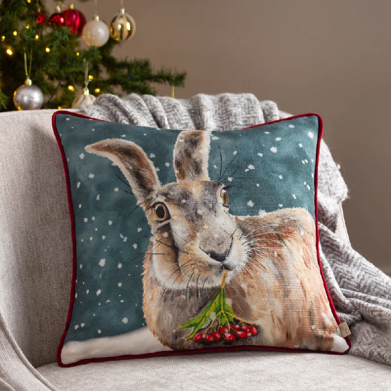 Christmas Hare Cushion Teal