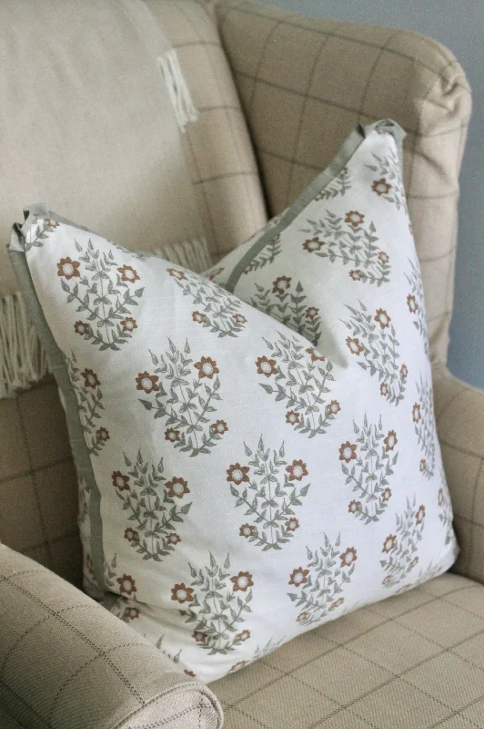 Mae Pillow Covers in Heirloom with Soft Green Flange | 3 sizes