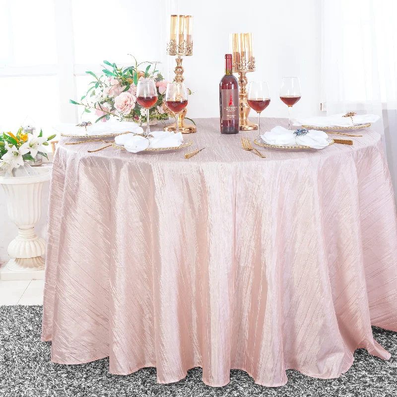 120" Seamless Round Accordion Crinkle Taffeta Tablecloth - Blush Pink/Rose Gold (1pc)