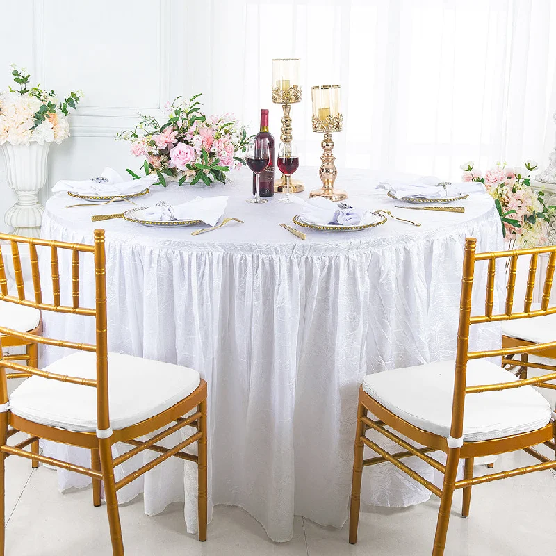 72" Round Ruffled Fitted Crushed Taffeta Tablecloth With Skirt - White (1pc)