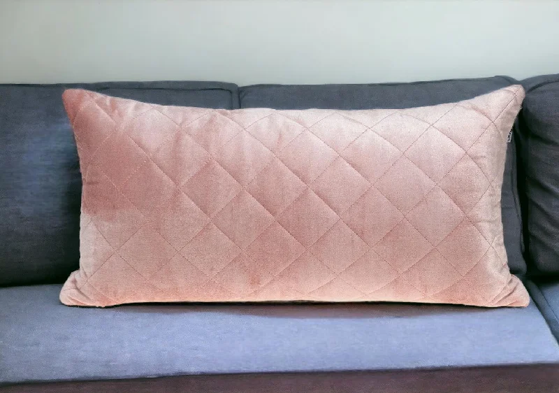 Tufted Diamond Pink Transitional Lumbar Pillow