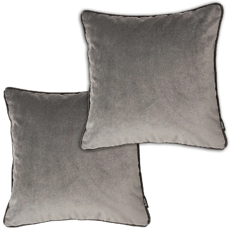 Matt Soft Silver Velvet 43cm x 43cm Contrast Piped Cushion Sets