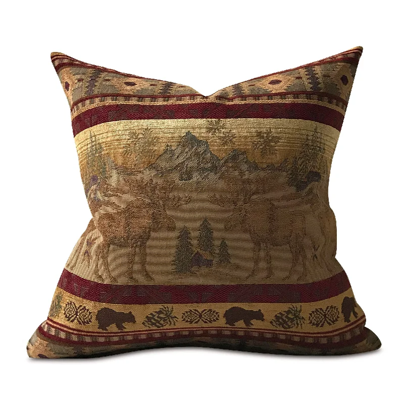 Balsam Moose Lodge Throw Pillow Cover 22x22