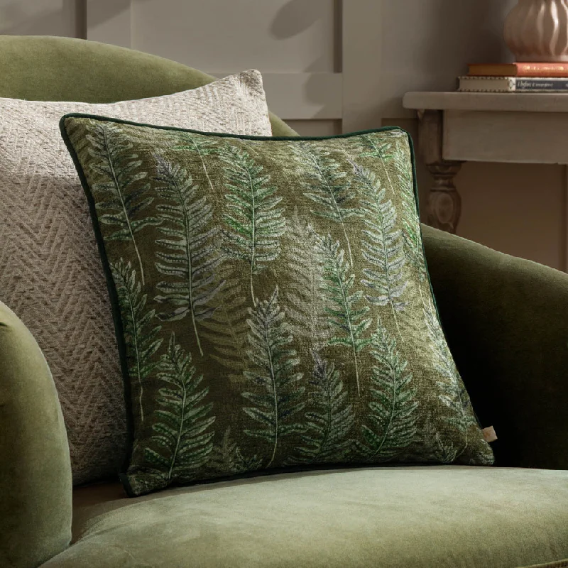 Kielder Forest Printed Velvet Cushion Kahki