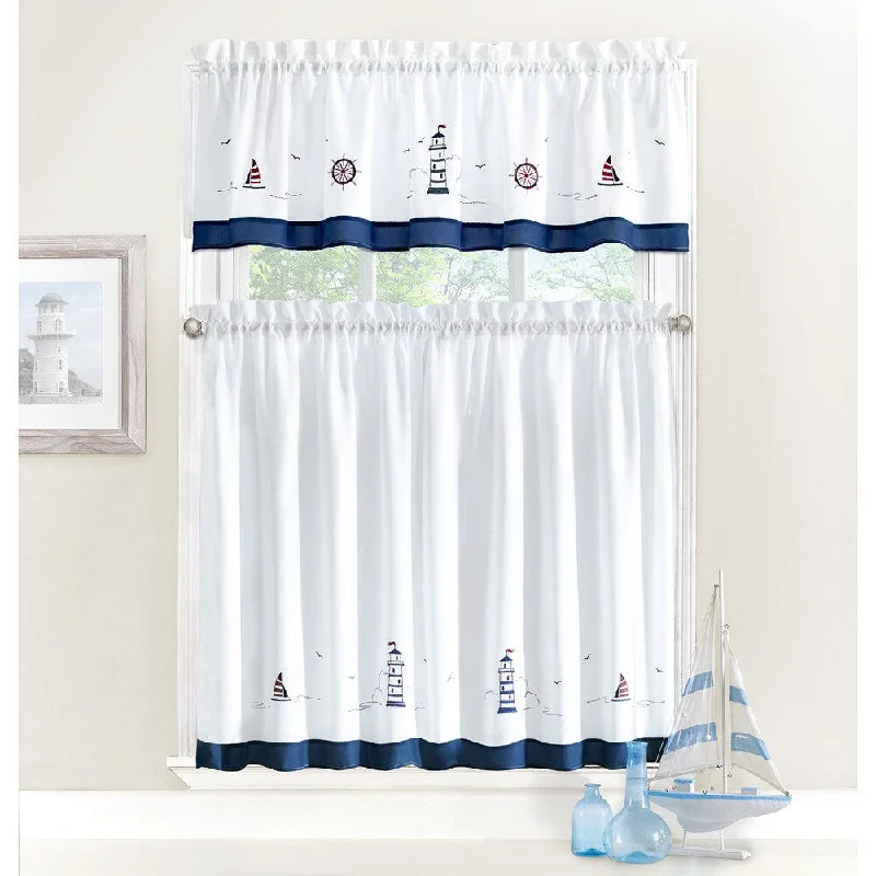 Nautical Embroidery Tier and Valance Set