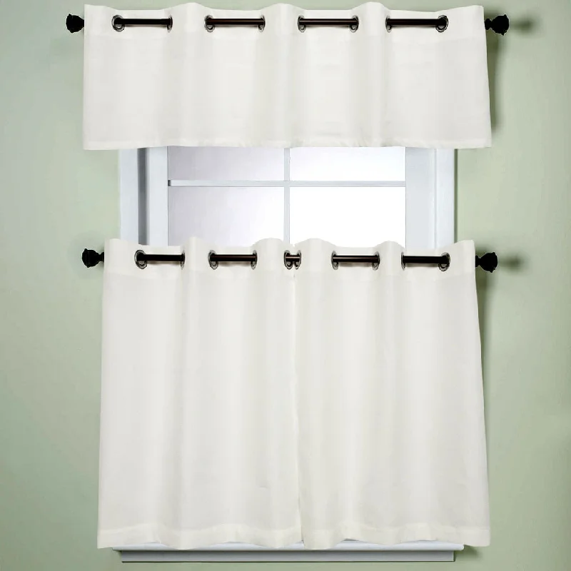 Modern Subtle Texture Solid White Kitchen Curtain Parts with Grommets- Tier and Valance Options