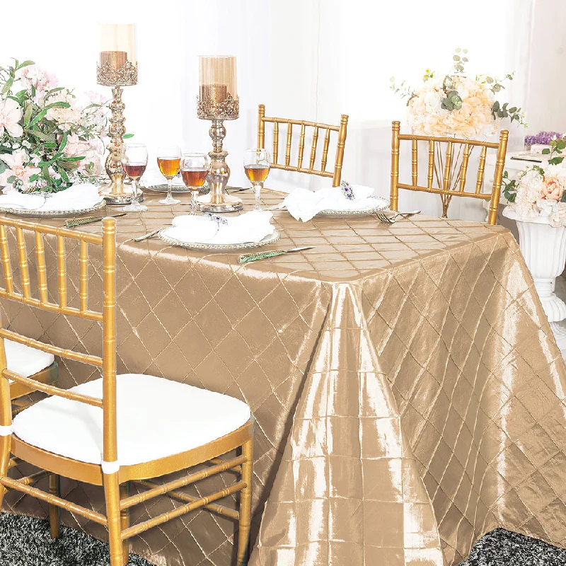 90"x156" Seamless Rectangular Pintuck Taffeta Tablecloth - Champagne (1pc)