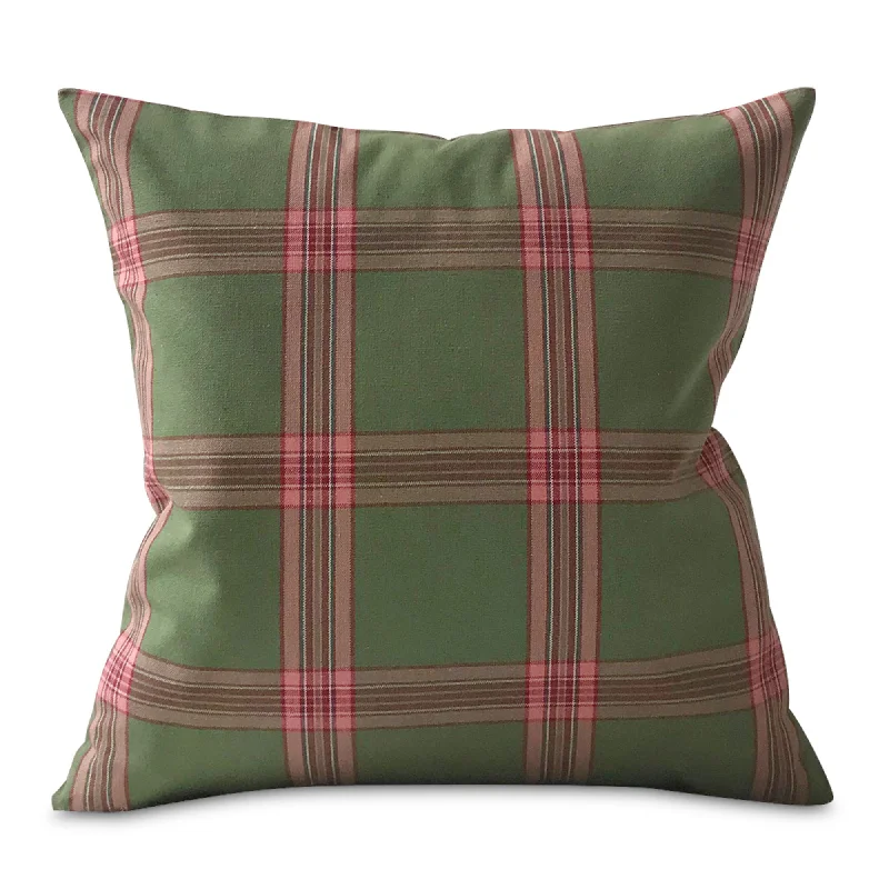 Green & Pink Windowpane Plaid Throw Pillow Cover 18x18