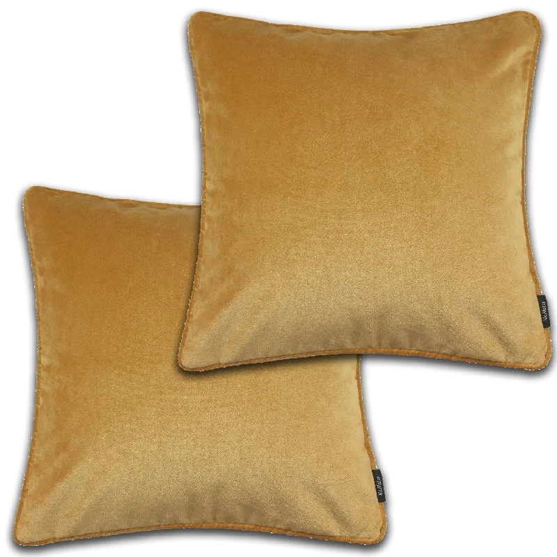 Matt Ochre Yellow Velvet 43cm x 43cm Piped Cushion Sets