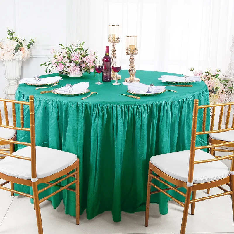 72" Round Ruffled Fitted Crushed Taffeta Tablecloth With Skirt - Jade (1pc)