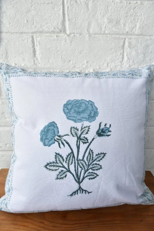 Blue Rose HandBlock Cotton Cushion Cover