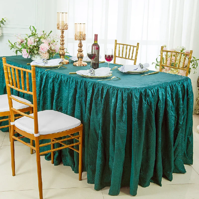 6 Ft Rectangular Ruffled Fitted Crushed Taffeta Tablecloth With Skirt - Oasis (1pc)