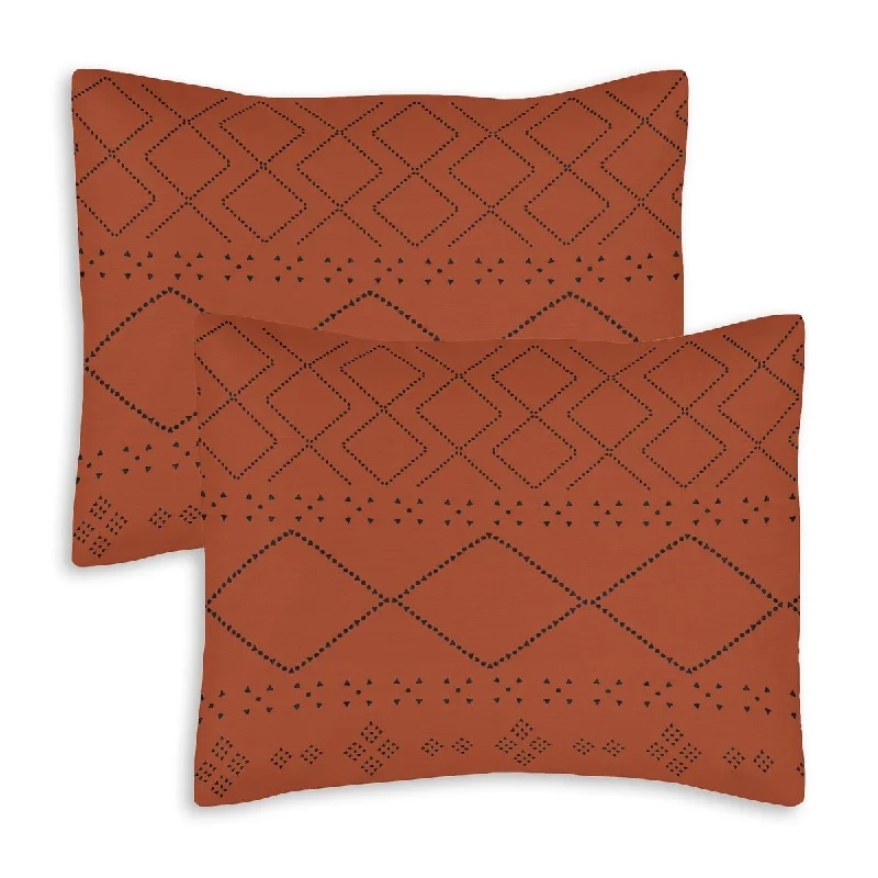 Sweet Jojo Designs Orange Boho Bohemian Tribal Pillow Shams 2 Pack Set - Black Rustic Woodland Southwest Geometric Urban Retro