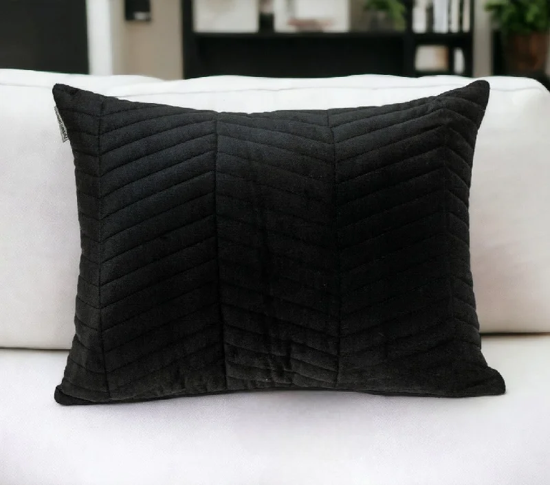 Black Quilted Velvet Zig Zag Decorative Lumbar Pillow