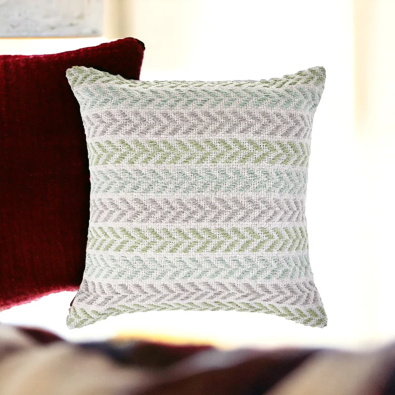 Set of Four 18" X 18" Green Beach Chevron Cotton Zippered Pillow