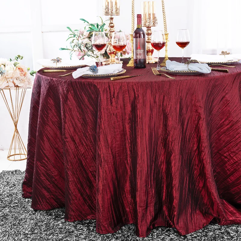 120" Seamless Round Accordion Crinkle Taffeta Tablecloth - Burgundy (1pc)