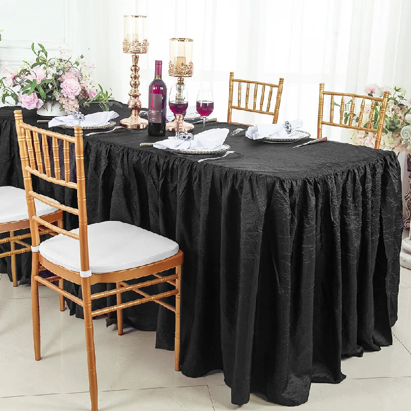 8 Ft Rectangular Ruffled Fitted Crushed Taffeta Tablecloth With Skirt - Black (1pc)