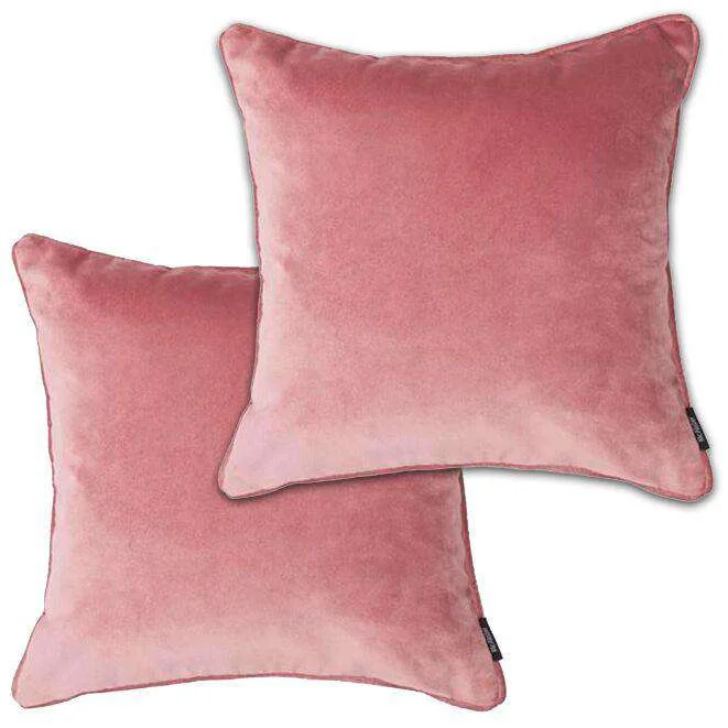 Matt Blush Pink Velvet 43cm x 43cm Piped Cushion Sets