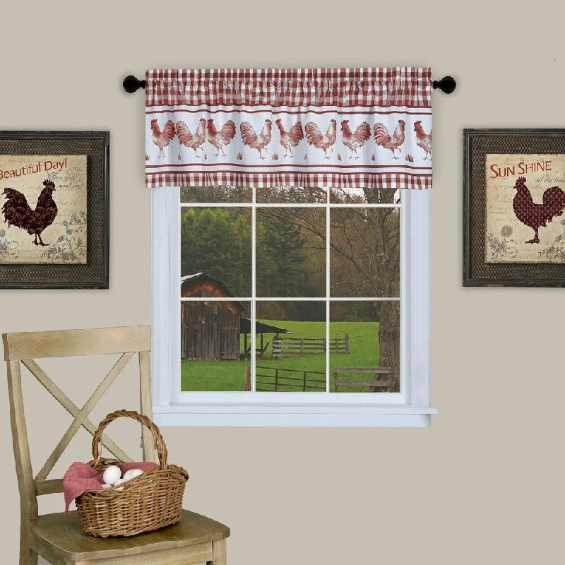 Barnyard Buffalo Check Rooster Window Valance (Burgundy)