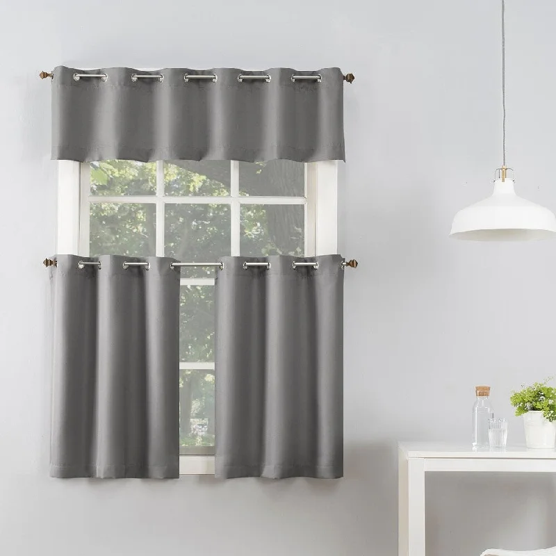 No. 918 Dylan Casual Textured Semi-Sheer Grommet Kitchen Curtain Valance and Tiers Set