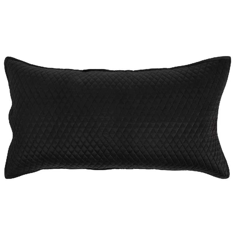 Kahn Hand Quilted Lumbar King Size Pillow Sham, Self Binding, Matte Black