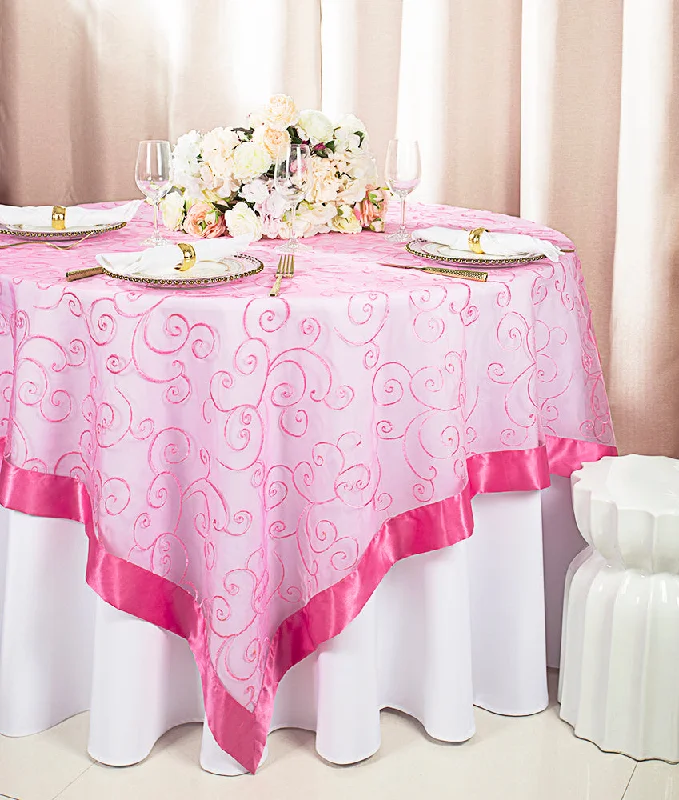 85"x85" Seamless Square Embroidered Organza Tablecloth/Table Overlay - Bubble Gum (1pc)