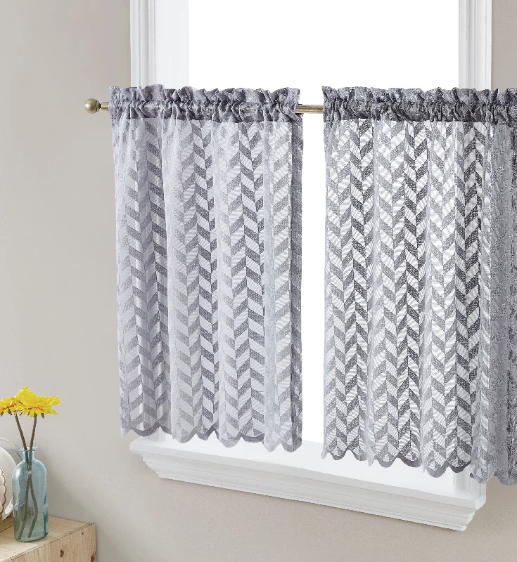 Herringbone Lace Sheer Rod Pocket Cafe Tiers & Swag Curtains