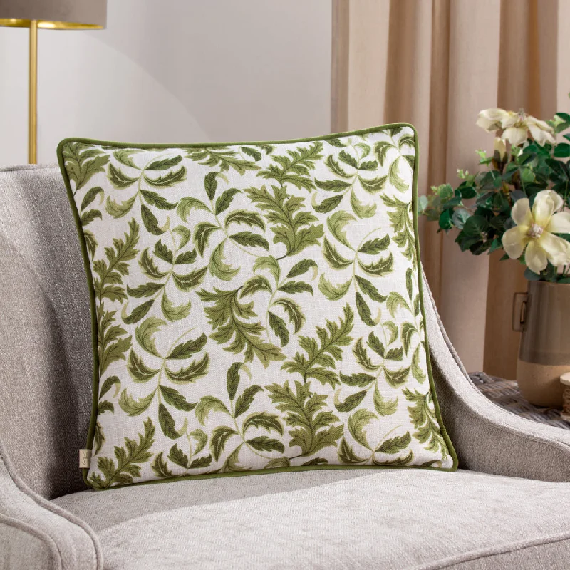 Chatsworth Topiary Piped Cushion Olive