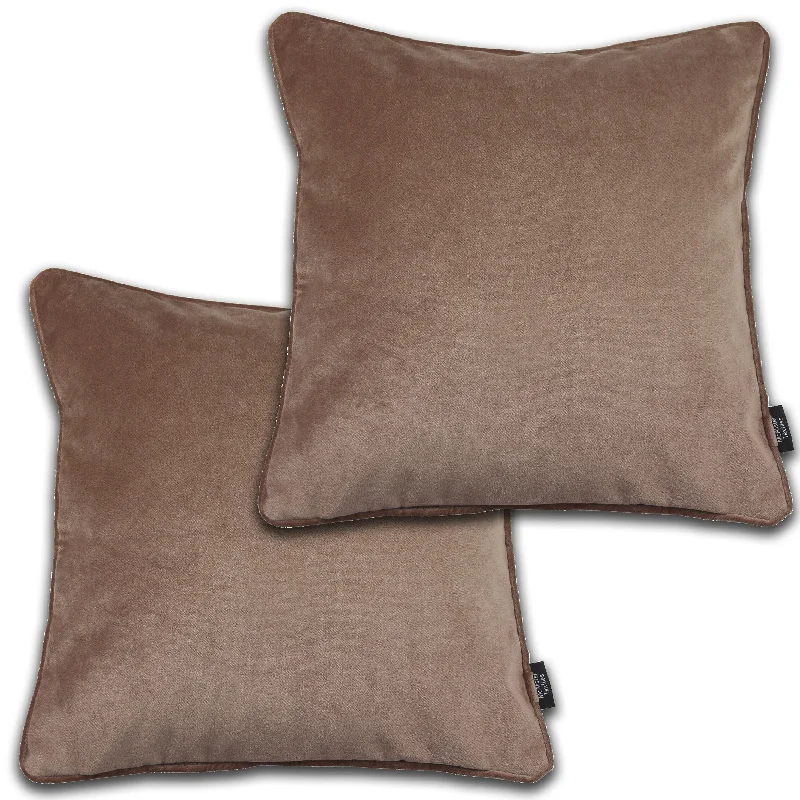 Matt Mocha Brown Velvet 43cm x 43cm Piped Cushion Sets