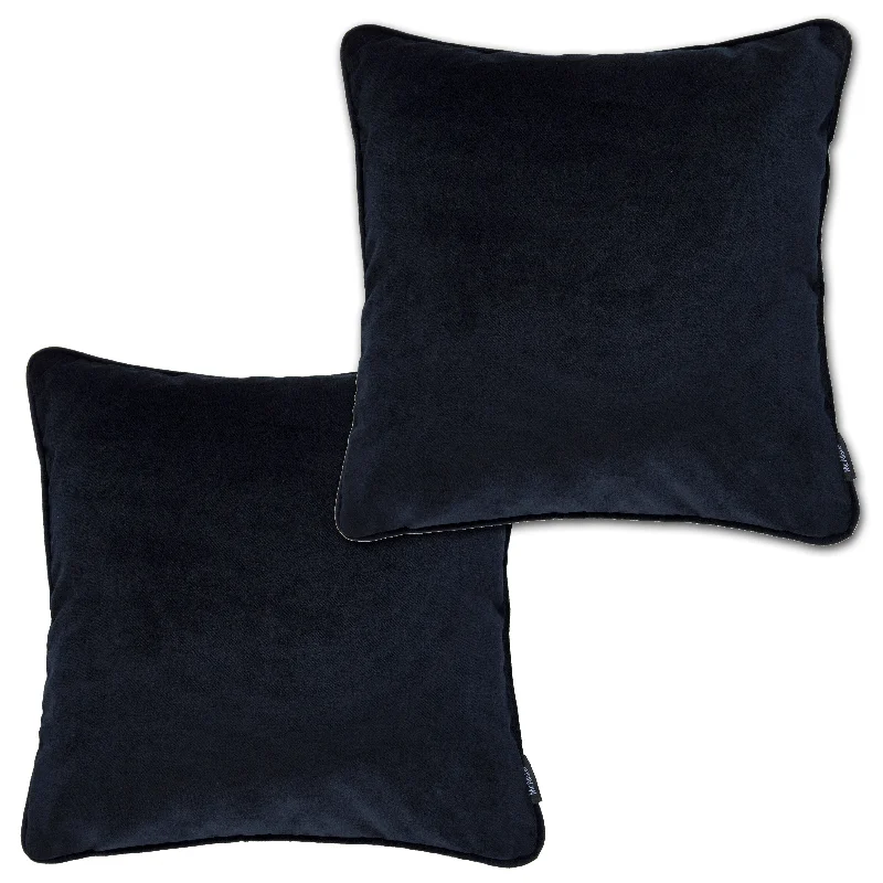 Matt Black Velvet 43cm x 43cm Piped Cushion Sets