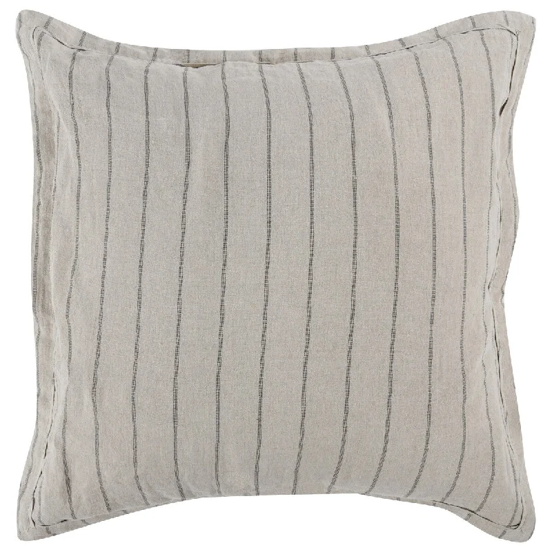 Tara 26 Inch Linen Square Euro Pillow Sham with Woven Stripe Design, Beige