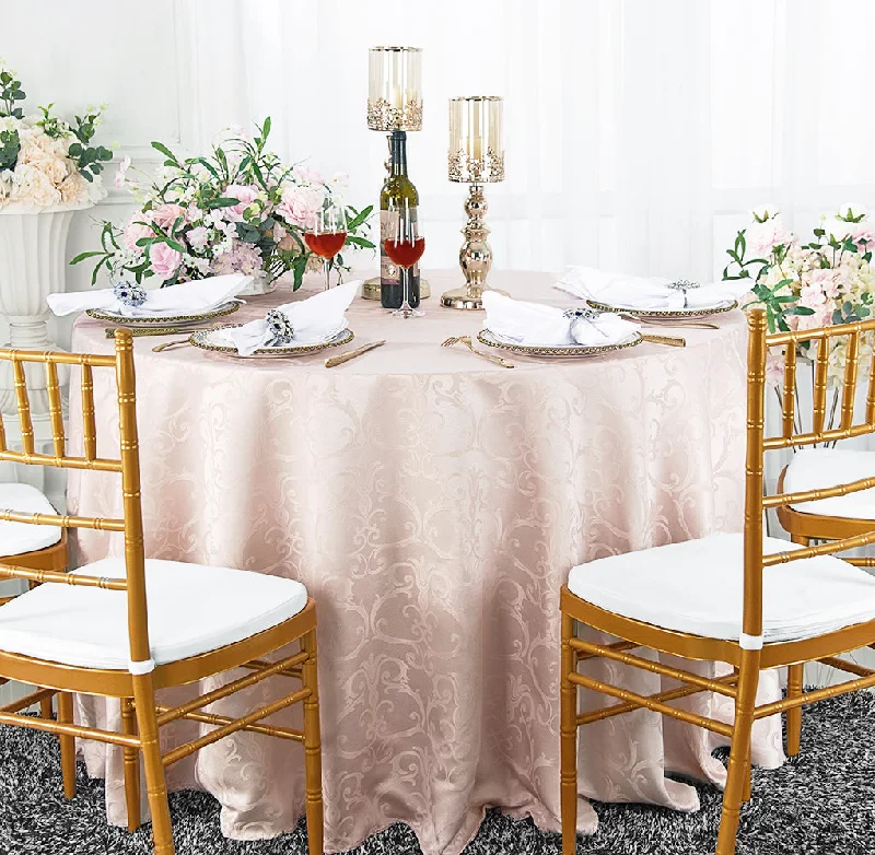 108" Seamless Round Versailles Chopin Damask Jacquard Polyester (220 GSM) Tablecloth - Blush Pink/Rose Gold (1pc)