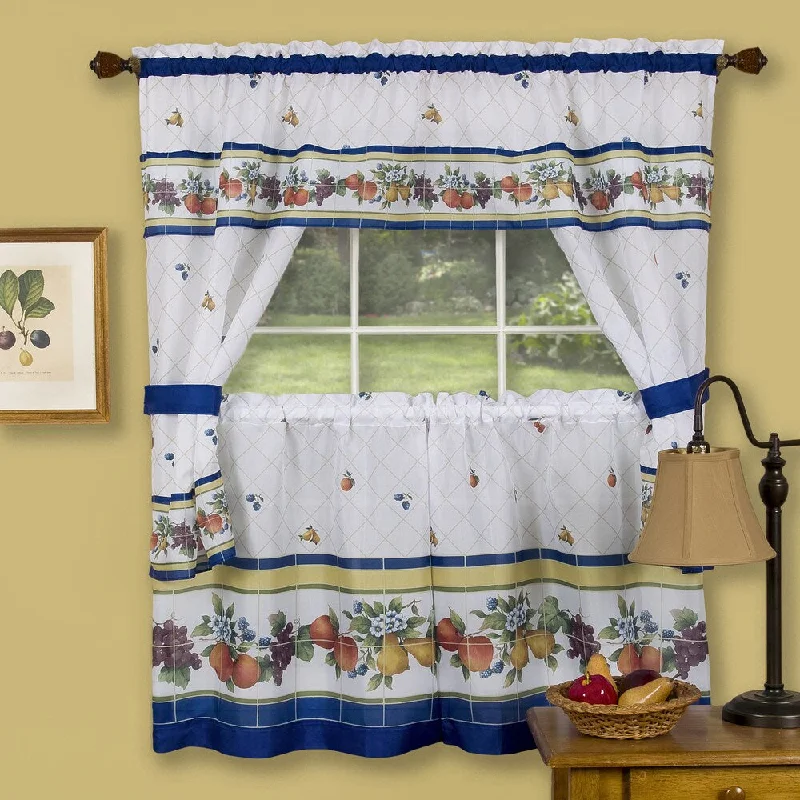 Complete Cottage Curtain Set with Colorful Tile Fruit Print