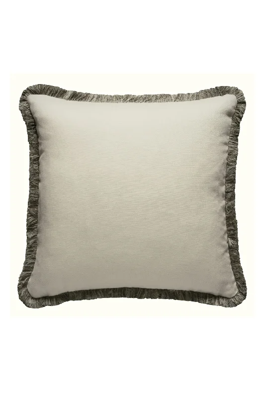 White Linen Cushion with Silvery Gray Fringe | Andrew Martin Beagle