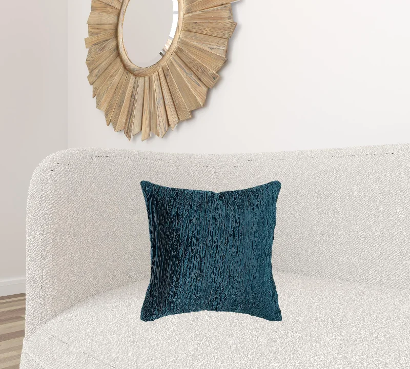 Dark Teal Blue Crinkle Down Filled Throw Pillow