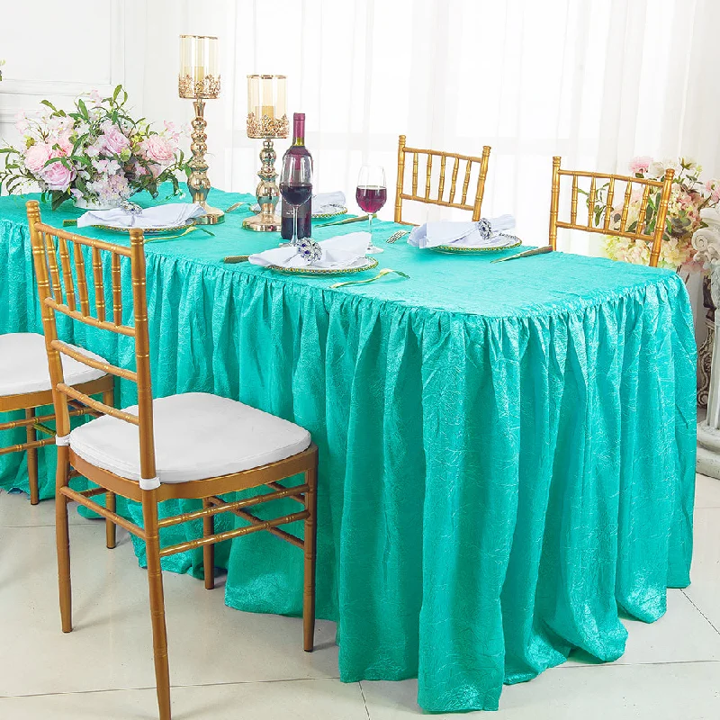 8 Ft Rectangular Ruffled Fitted Crushed Taffeta Tablecloth With Skirt - Pool Blue (1pc)