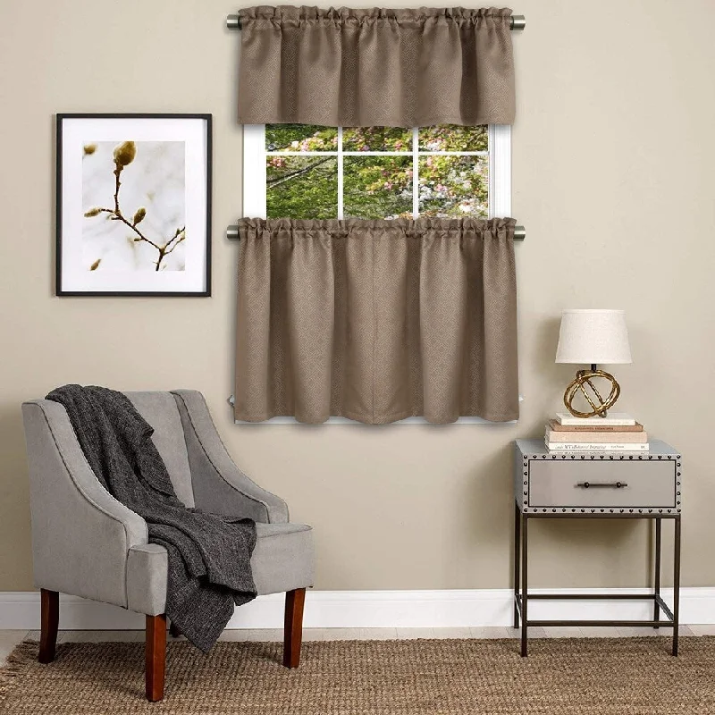 Twilight Embossed Geometric Curtain Parts- Tier and Valance Options (Taupe)