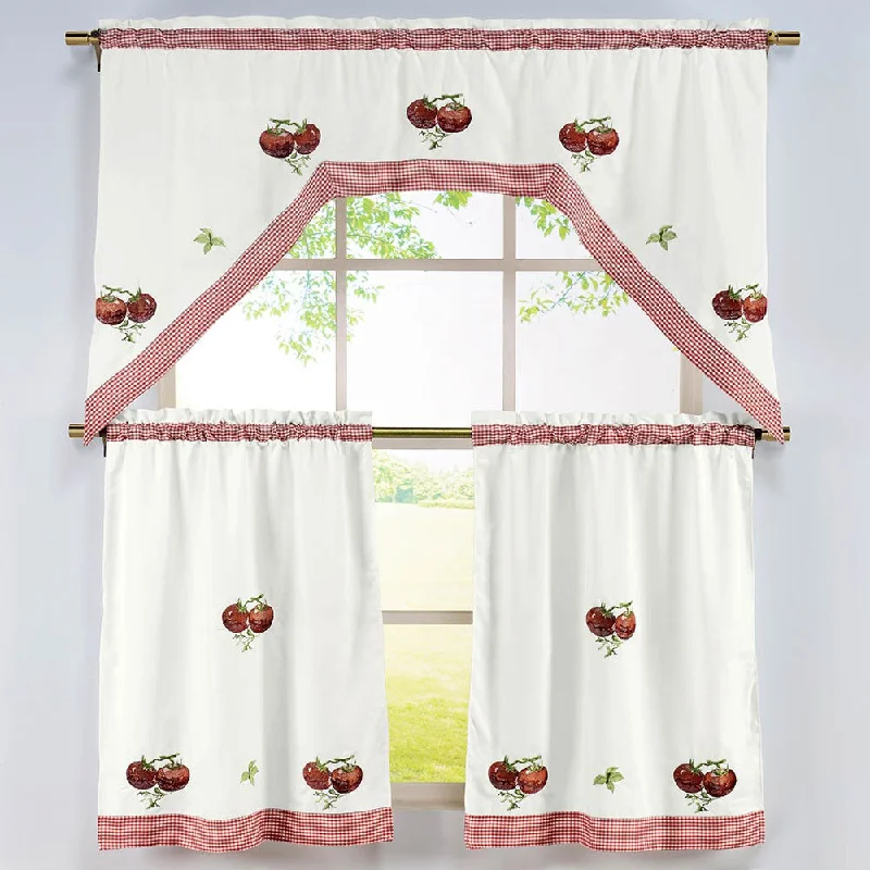 Tomato Pattern 3-piece Embroidered Kitchen Curtain Set