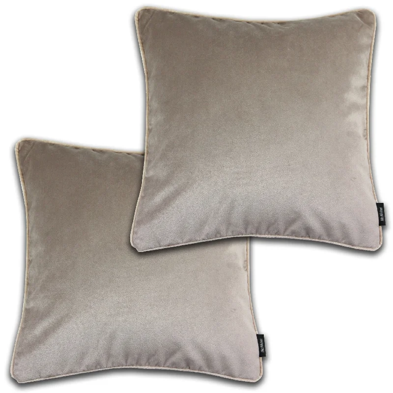 Matt Beige Mink Velvet 43cm x 43cm Contrast Piped Cushion Sets